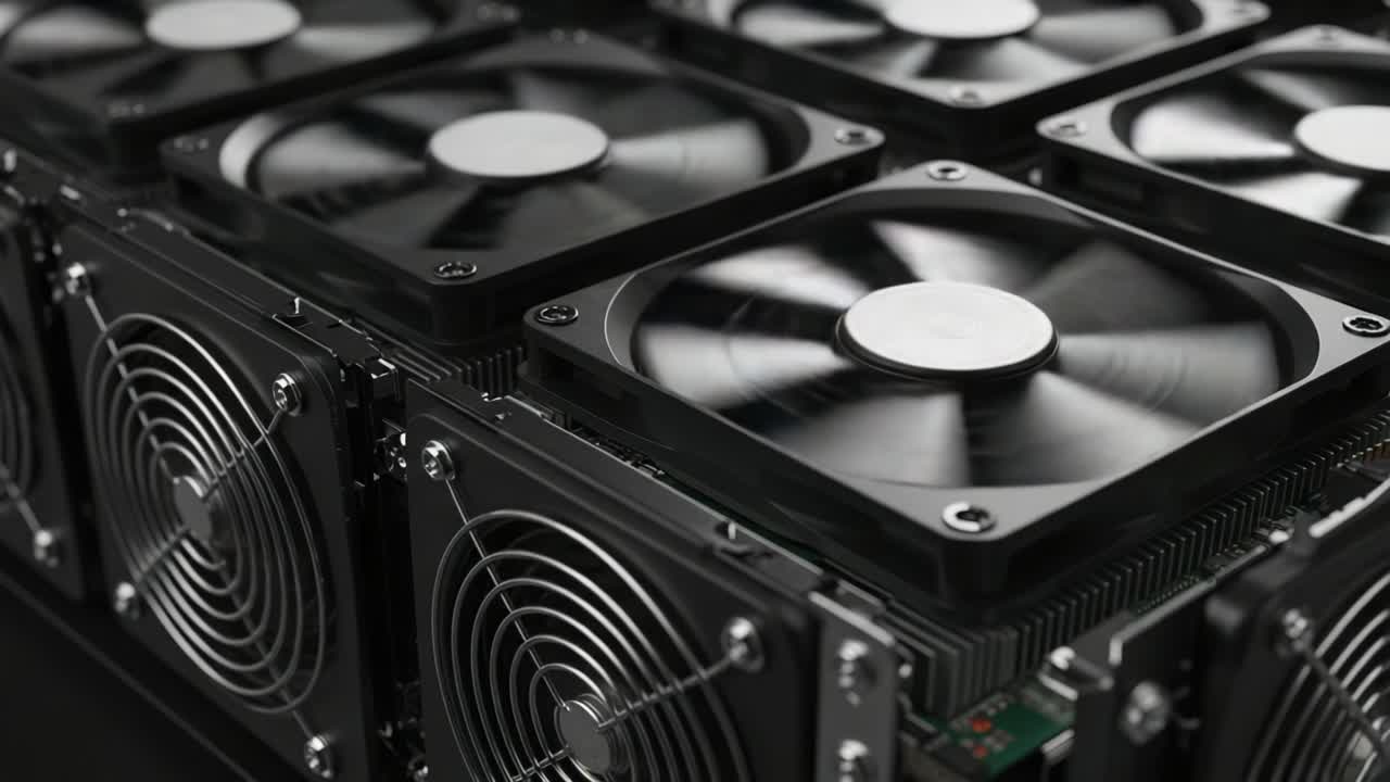 A Close-Up View of Industrial Cooling Fans and Heat Sinks in Action, Showcasing Their Design and Functionality in a High-Tech Environment