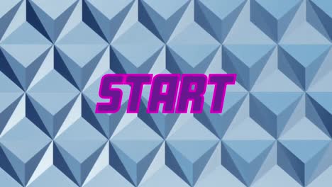 purple start text against abstract 3d shapes in seamless pattern on blue background