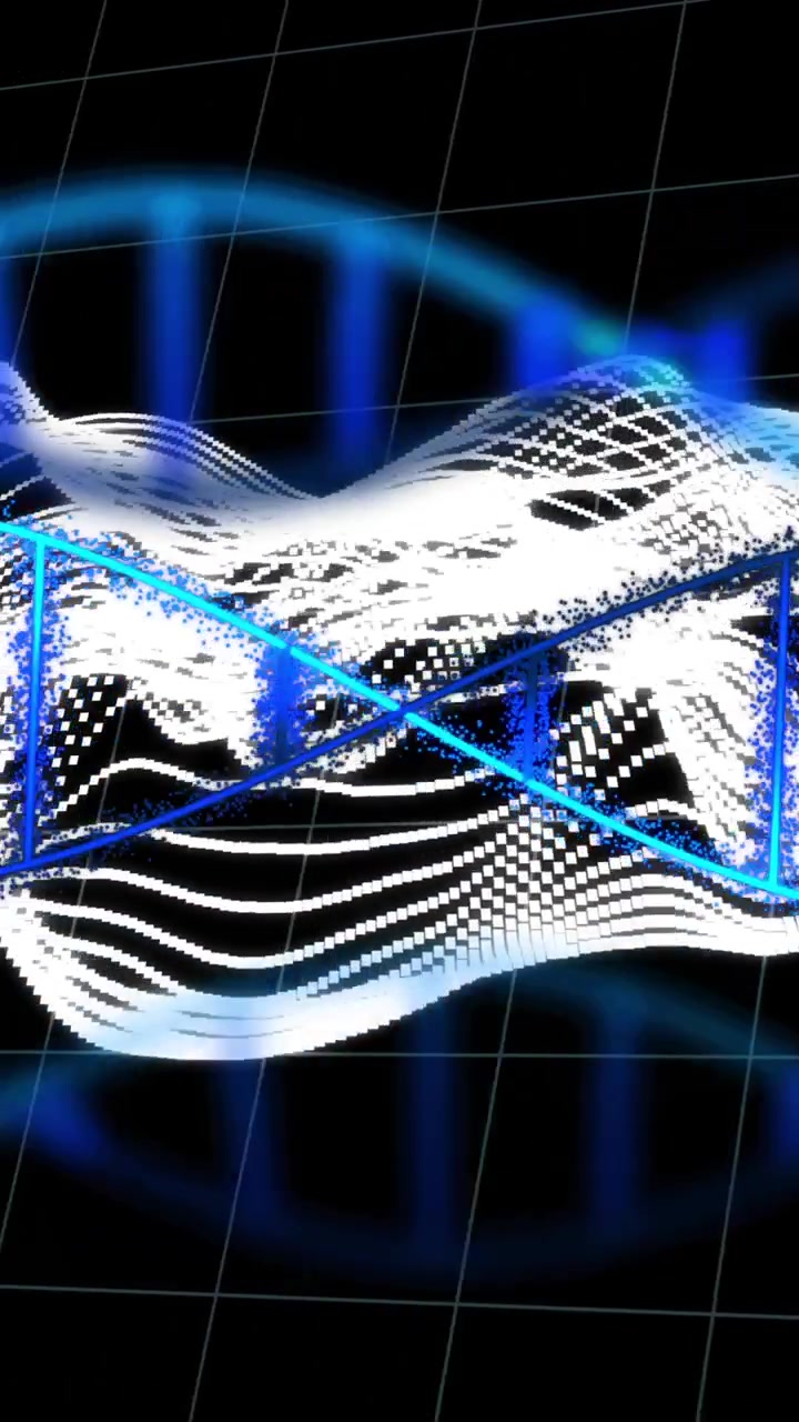 DNA strand and wave patterns, scientific data processing animation