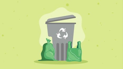 animación de ecología del cubo de basura gris
