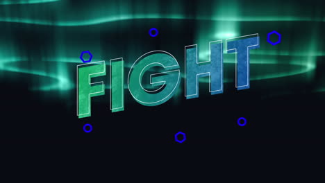 animación del texto de la lucha sobre el cielo nocturno nublado y las luces del norte