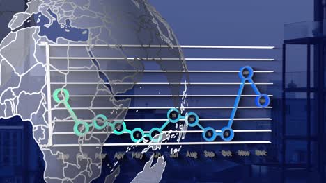 Animación-Del-Procesamiento-De-Datos-Y-Del-Globo-Sobre-El-Paisaje-Urbano