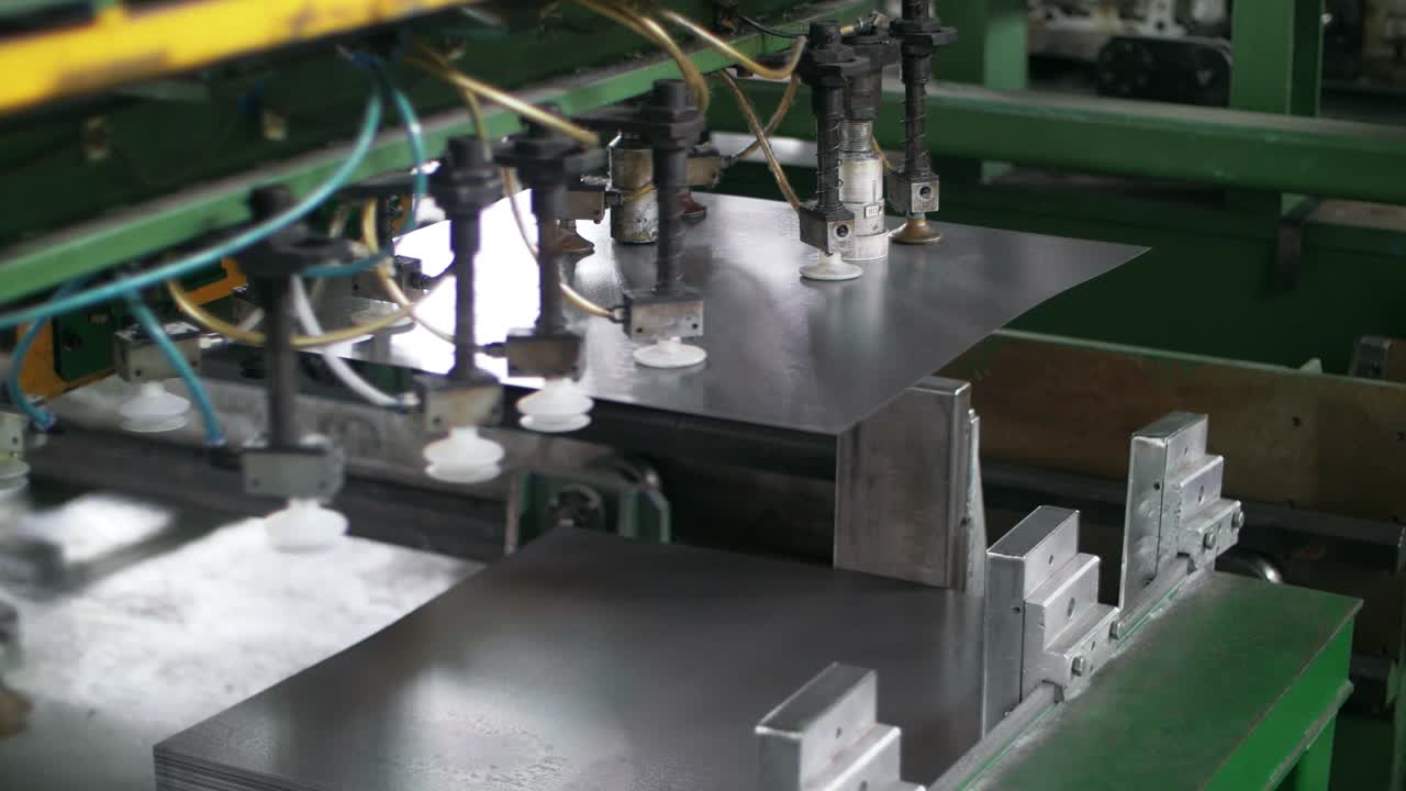 자동 조작기 금속 판 이동. 생산 가전제품