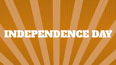 animation of independence day text over brown and yellow moving striped background