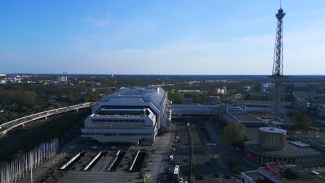 Marvelous-aerial-top-view-flight-Berlin-City-Radio-Tower-Exhibition-Grounds