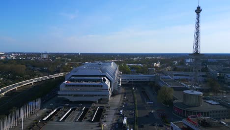 marvelous aerial top view flight berlin city radio tower exhibition grounds