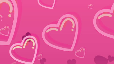 animación de múltiples iconos de corazón flotando contra el espacio de copia en fondo rosa