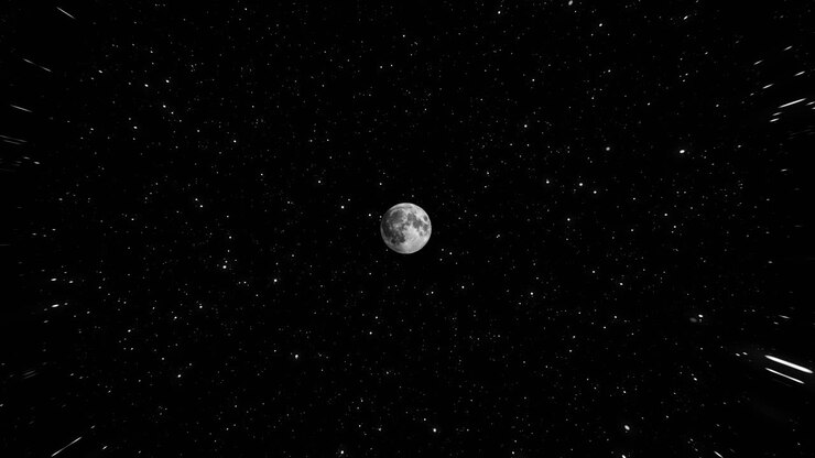 ponto de vista voando em direção à lua