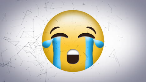 animación del icono de emoji triste sobre la red de conexiones