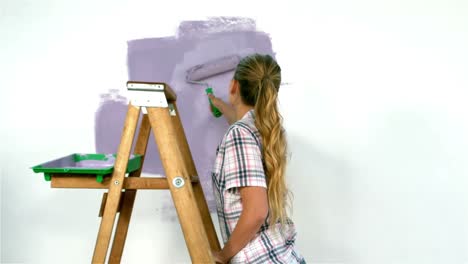 Chica-Guapa-Redecorando-Una-Pared-Con-Pincel.