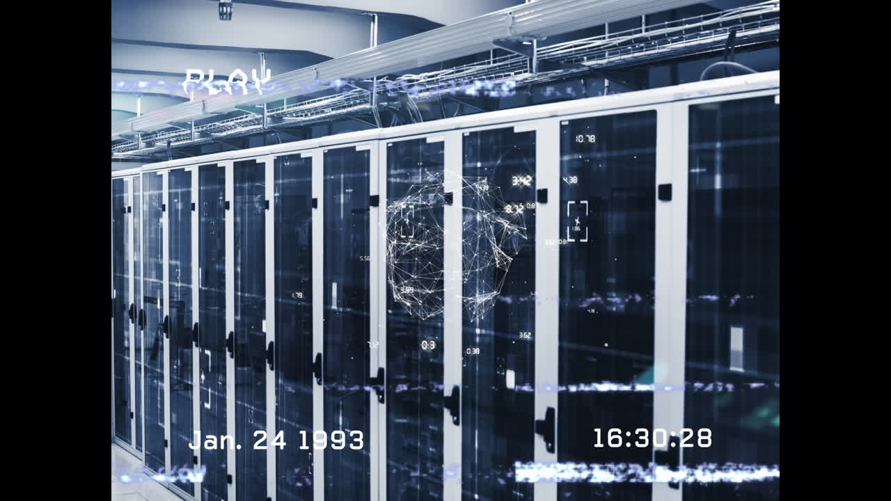 Animation of digital interface over server room