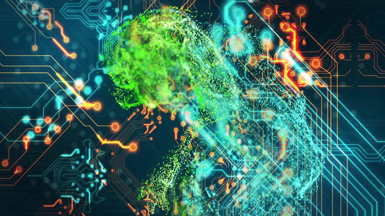 animación de puntos verdes sobre las conexiones sobre fondo negro