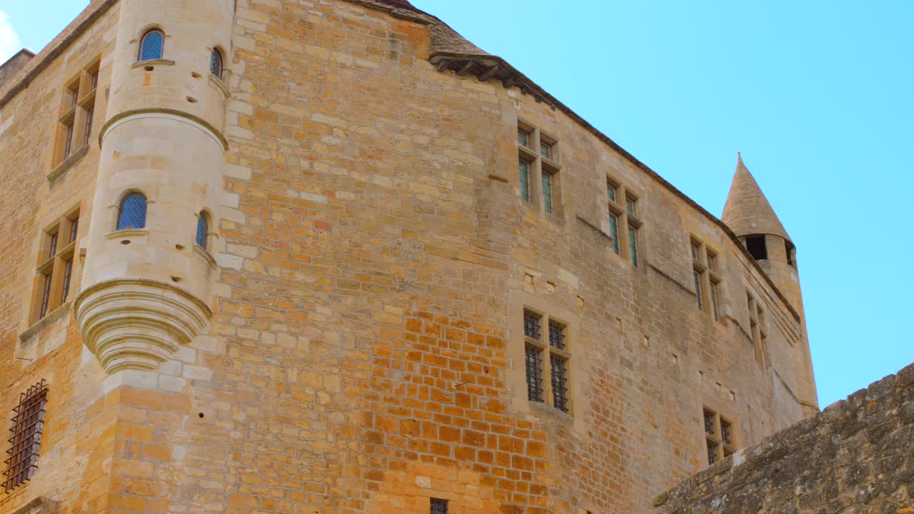 Exterior Of Preserved Beynac Castle In Beynac, France. - wide shot