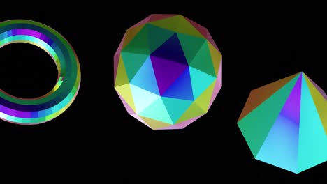 Animation-of-3d-multicoloured-shapes-over-black-background