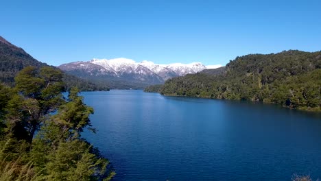 aerial of lago correntoso and the andes mountains in parque nacional nahuel huapi bariloche