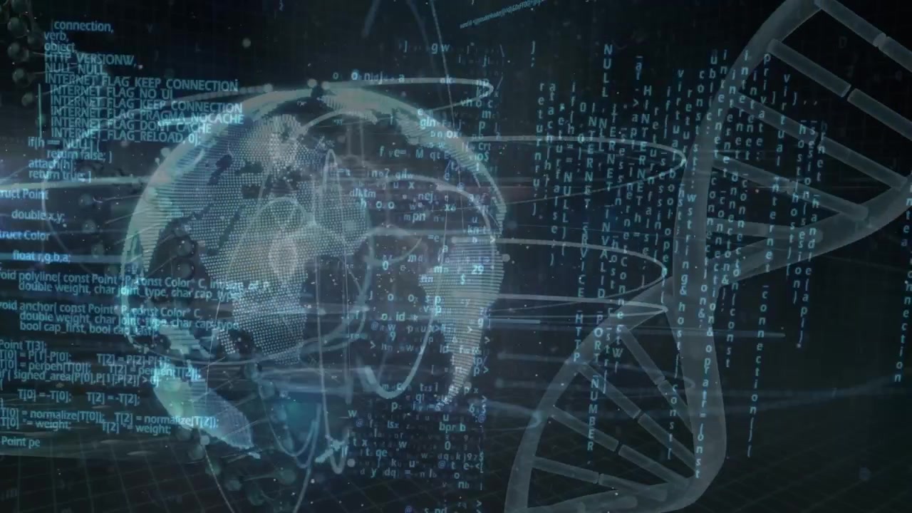 Digital Globe and DNA Helix with Streaming Data Code