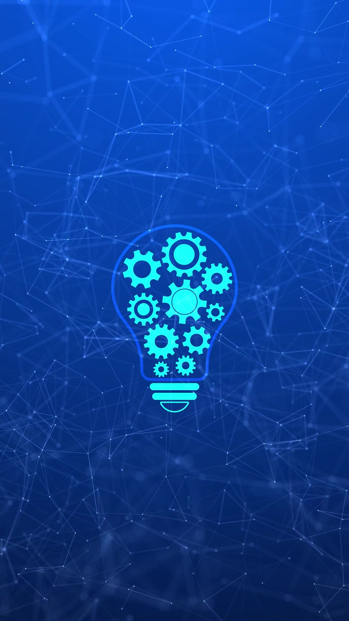 Innovation lightbulb gear background with cyan cog shapes blue network lines and abstract technology