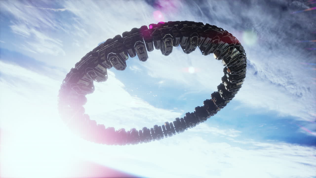 매우 상세한 거대한 우주선이 지구에 접근하고 있습니다.