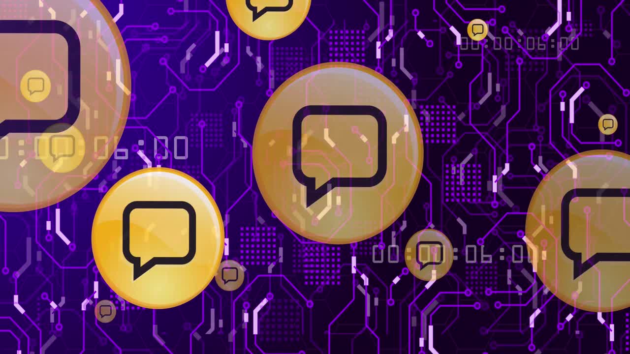 Animation of media icons over network of connections