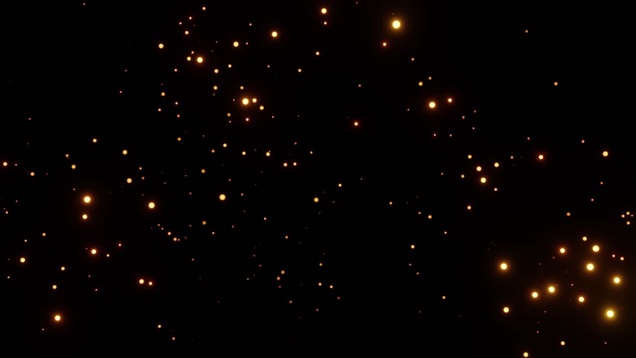 Particelle dorate luminose che fluttuano su uno sfondo scuro