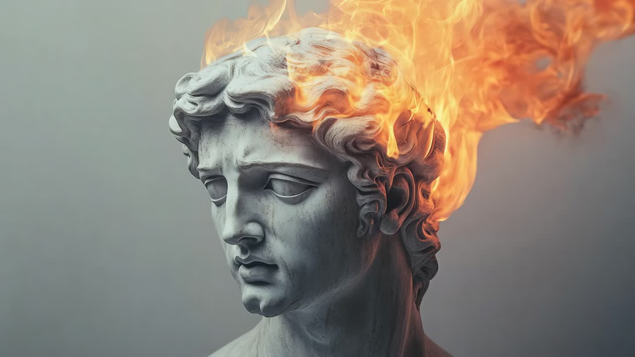 Burning Head of a Classical Statue