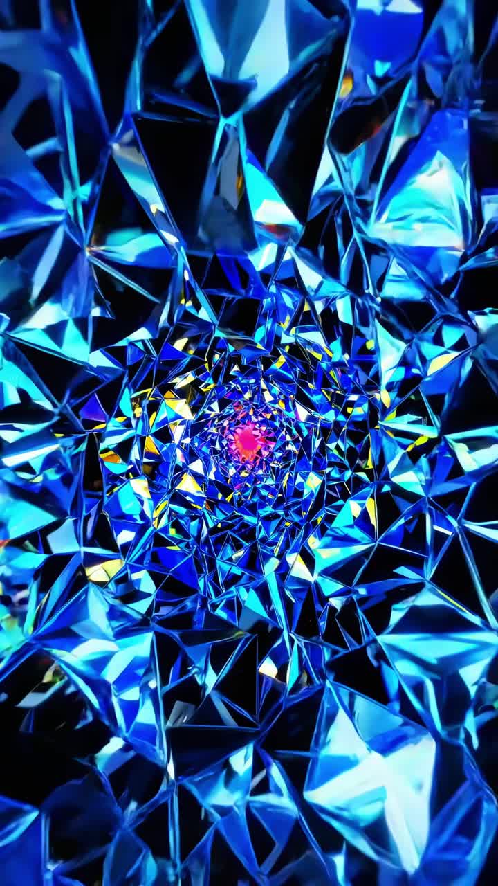 Blue kaleidoscope pattern generating optical illusion, revealing intricate geometric symmetry with swirling depth and hypnotic visual movement