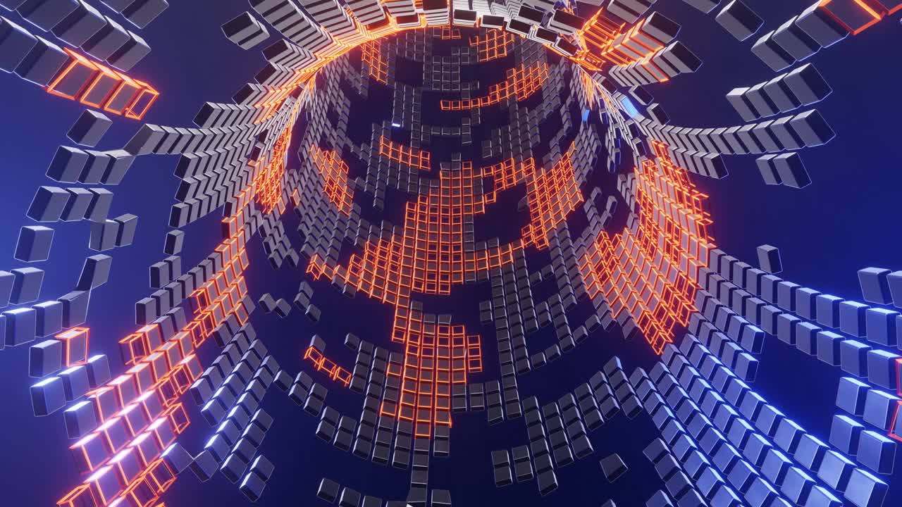 VJ Loop is an abstract Mystical Tunnel made of cubes.