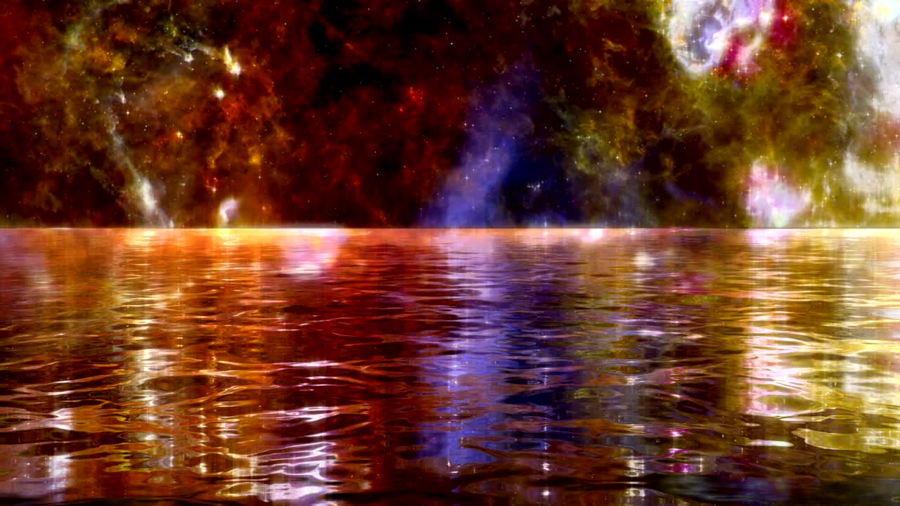 paisajes espaciales en el reflejo del agua. papel tapiz en vivo de bucle