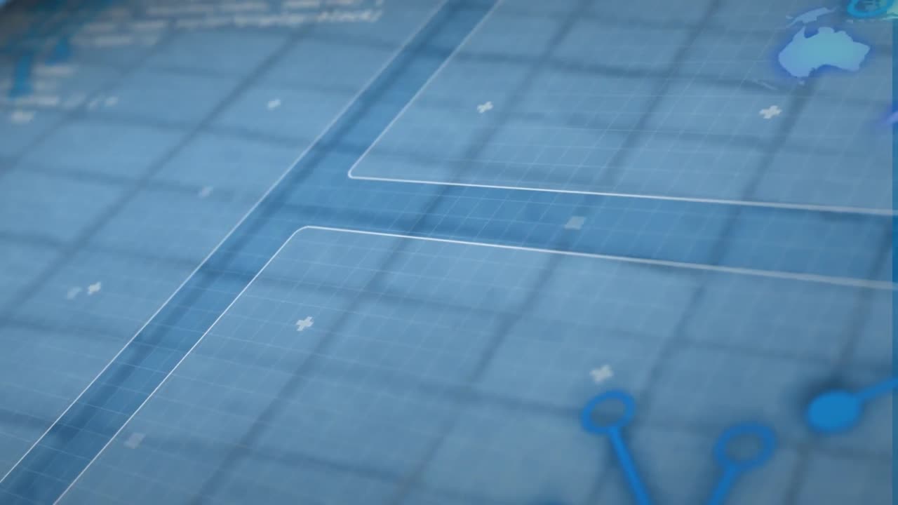 Animation of interface with data processing against blue background