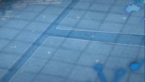 Animation of interface with data processing against blue background