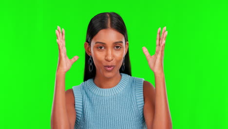 Face,-green-screen-and-woman-with-a-surprise