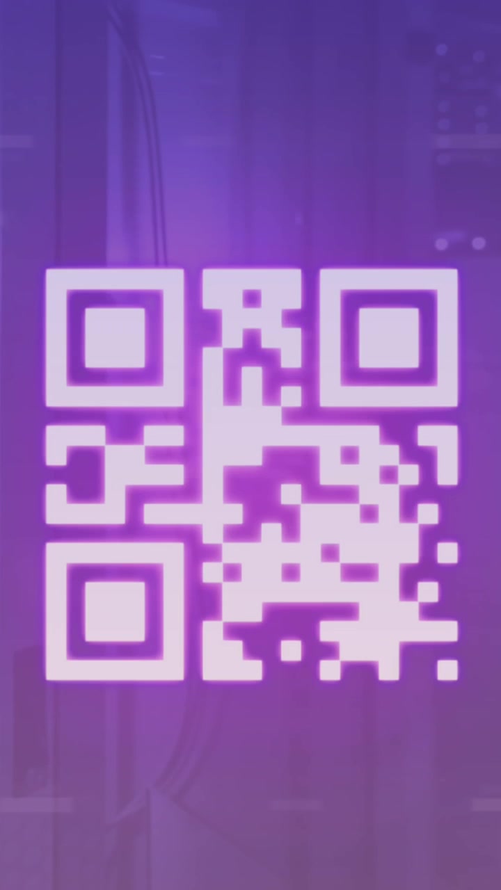 Animation of qr code and programming language over server room in background
