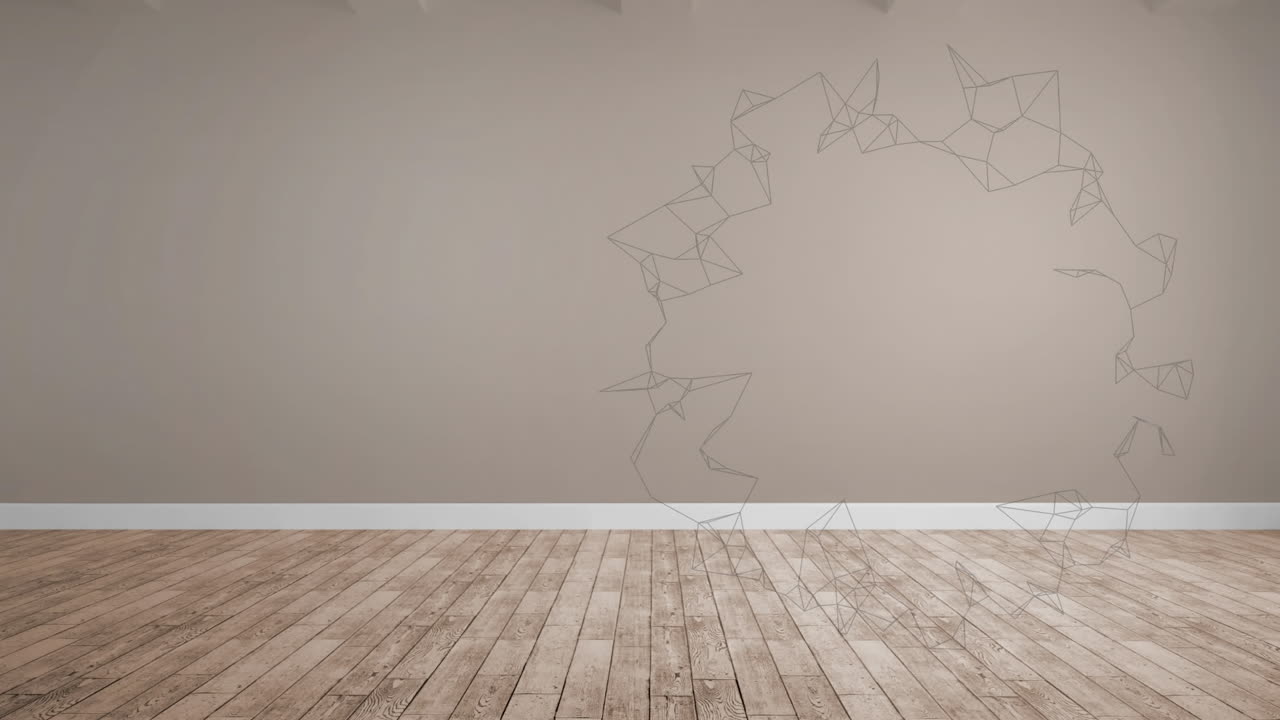 베이지색과 목조 배경에 복사 공간과 함께 회전하는 연결 네트워크의 애니메이션