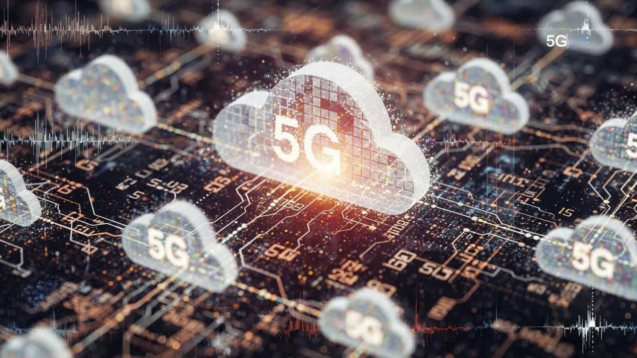 Visual Representation of Advanced 5G Technology: A Digital Network with Cloud Connections Highlighting Connectivity and Speed in Modern Telecommunications