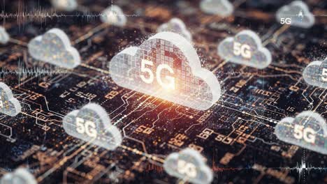 visual representation of advanced 5g technology: a digital network with cloud connections highlighting connectivity and speed in modern telecommunications