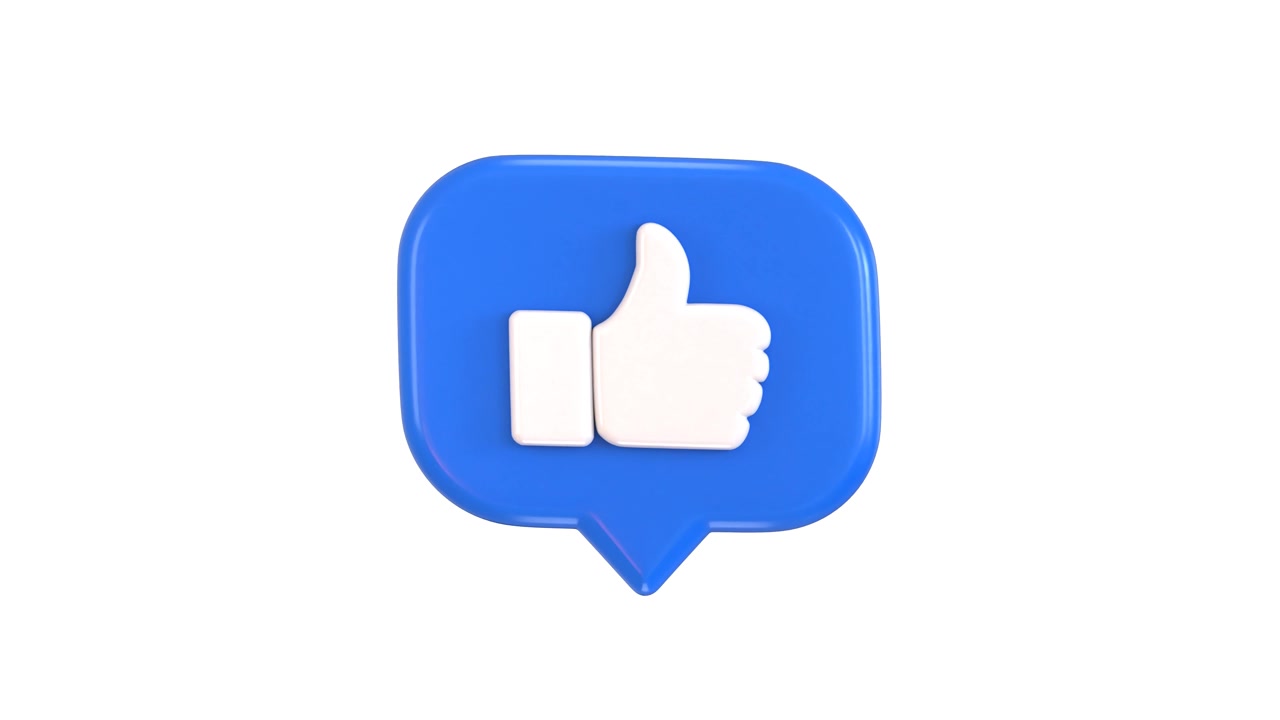 3D Social Media Like Icon Rotating on White Background