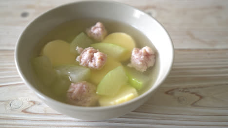 winter melon soup with minced pork and egg tofu