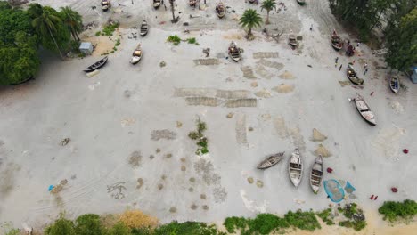 wooden-fishing-boat,-repair,-fisherman,-kuakata-sea-beach-shore,-bangladesh,-fishing-village