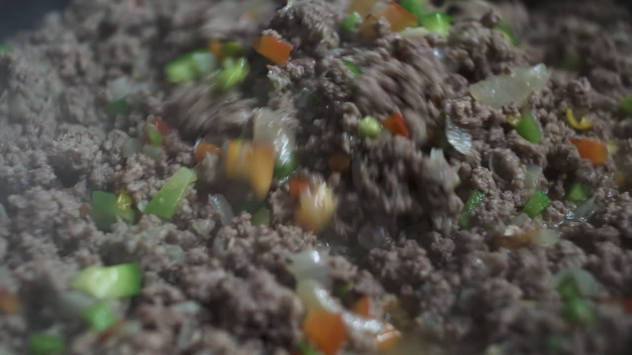 Close Up Macro of Stirring Mincemeat