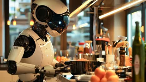 a robot is preparing food in a kitchen