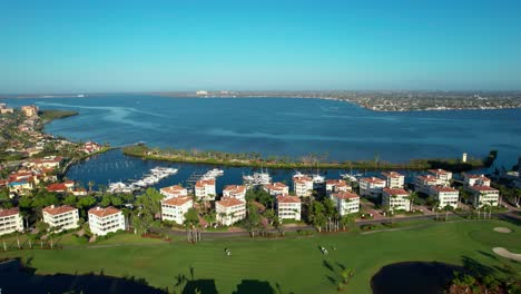 Drone-aerial-view-of-condos-on-the-shoreline-of-the-Caloosahatchee-River