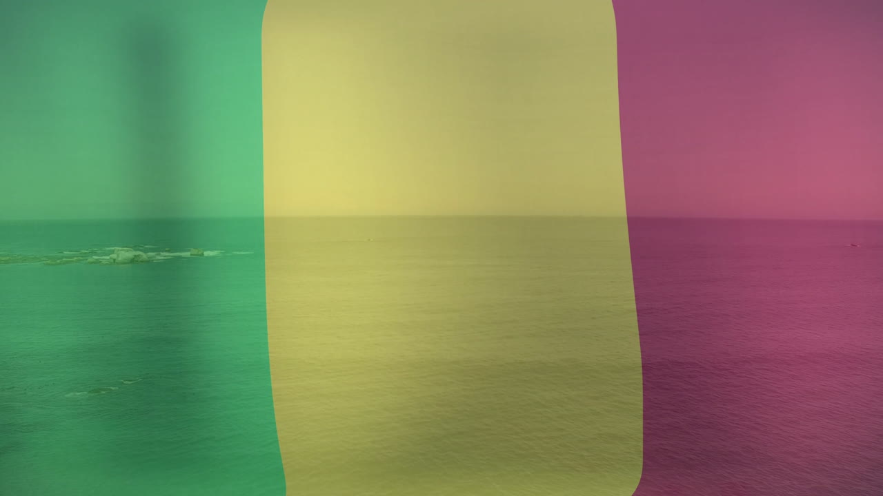 Creating abstract effect, ocean view with green, yellow, and pink animation overlay