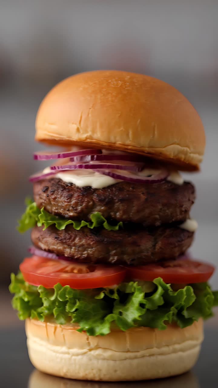 Hamburger Succoso Primo Piano Sfondo Bokeh 4K