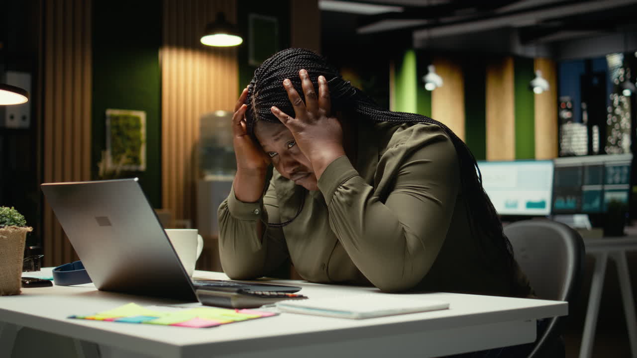 Anxious troubled woman struggling with mental haze and weariness at night