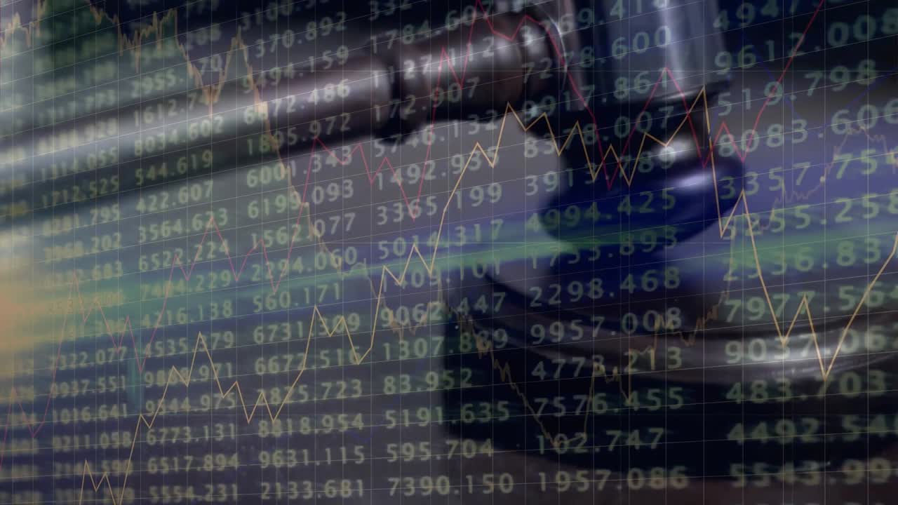 Animation of statistics and financial data processing over auctioneer's hammer