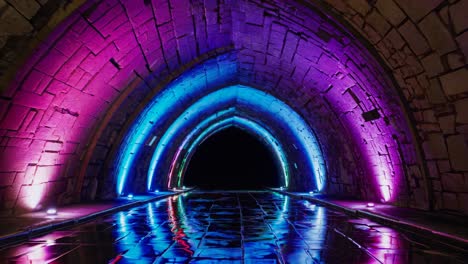 colorful illuminated stone tunnel