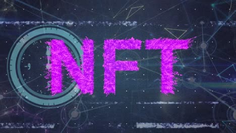 animación de interferencia sobre texto nft y red de conexiones