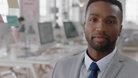 portrait happy african american businessman smiling confident entrepreneur enjoying successful startup company proud manager in office workspace