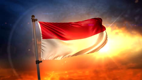 la bandera de mónaco retroiluminada en un hermoso ciclo de amanecer en cámara lenta 4k