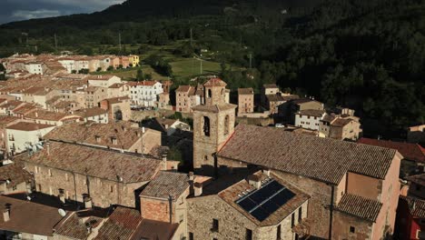 aerial footage of a typical town in the spanish region of catalonia